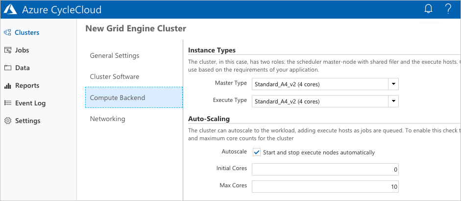 Configuración de escalado automático para un nuevo clúster