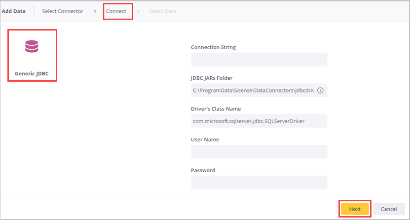 Configuración del conector JDBC.