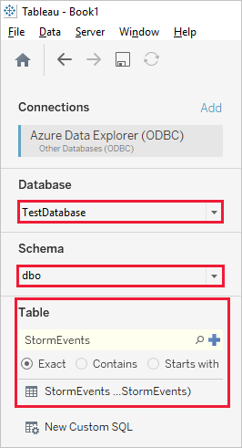 Selección de una base de datos y una tabla.