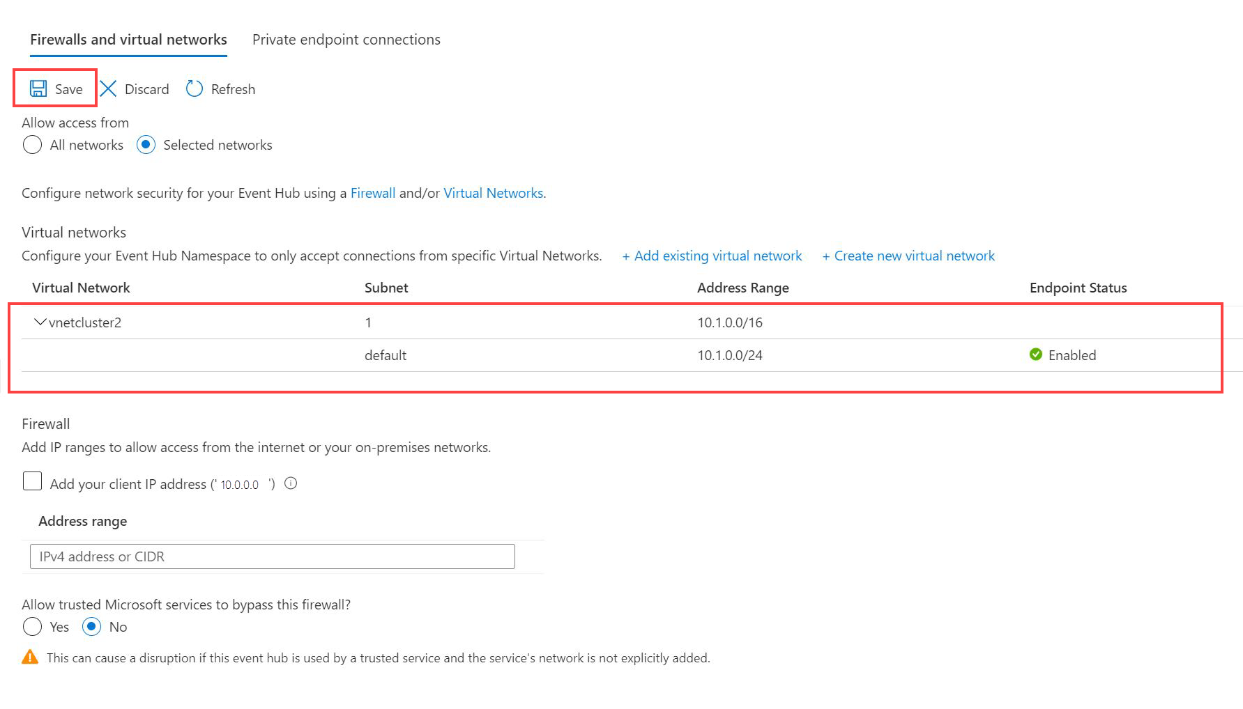 Adición de una red virtual y una subred en un centro de eventos para conectarse a Azure Data Explorer.