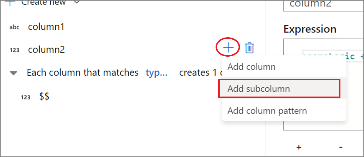 Add subcolumn (Agregar subcolumna)