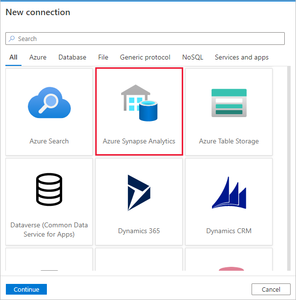 Selección de Azure Synapse Analytics