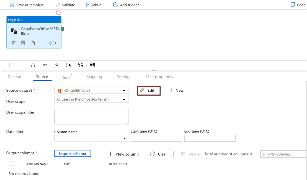 Configuración del conjunto de datos general de Microsoft 365 (Office 365).