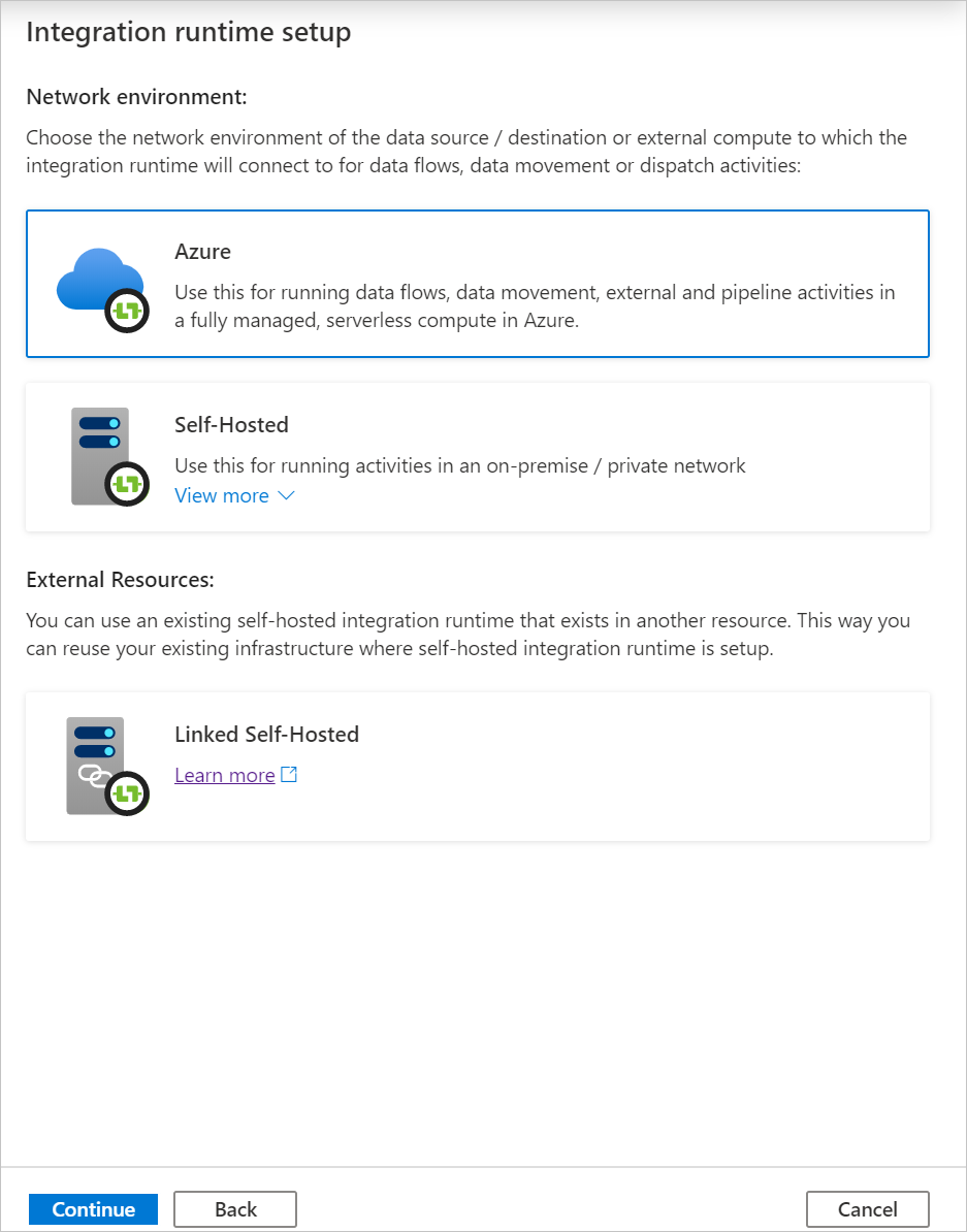 Captura de pantalla que muestra una nueva instancia de Azure Integration Runtime.