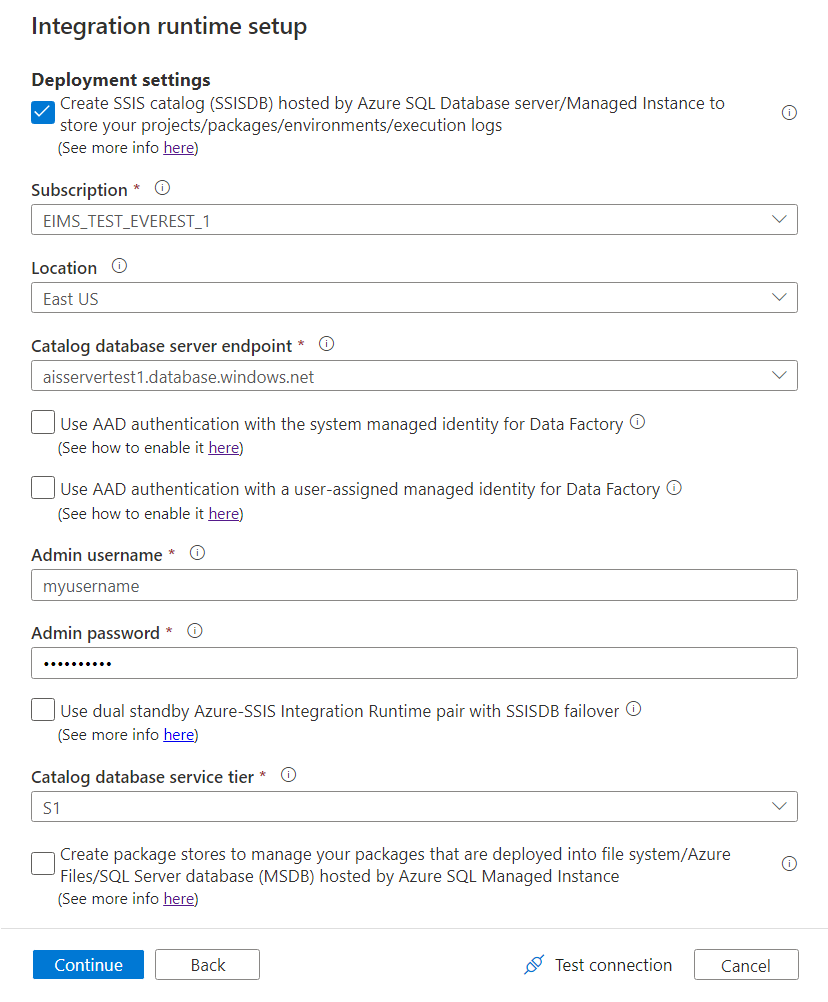 Configuración de implementación de SSISDB