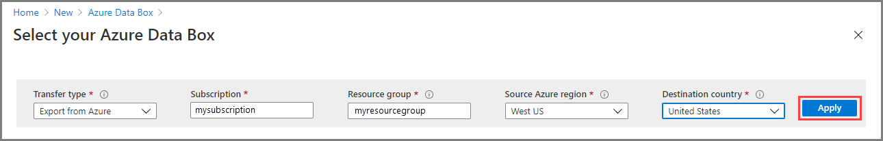 Selección de la configuración de Data Box