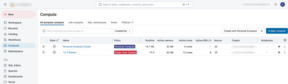 Página de proceso de uso completo en el área de trabajo de Databricks