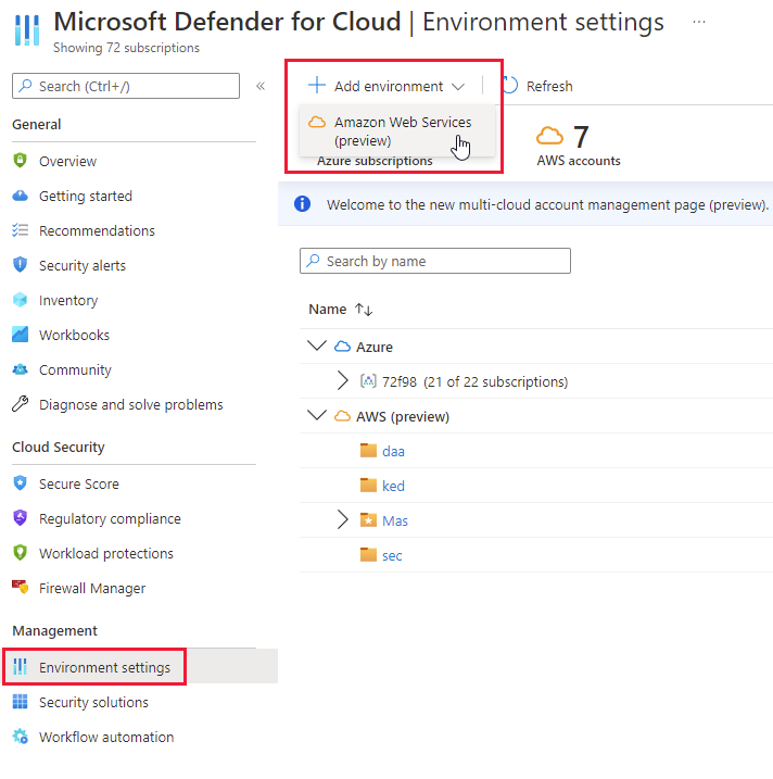 Use la nueva página de configuración del entorno para conectar las cuentas de AWS.