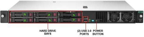 Foto del panel frontal del HPE ProLiant DL20.