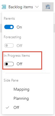 Selector de opciones de visualización, control En curso.