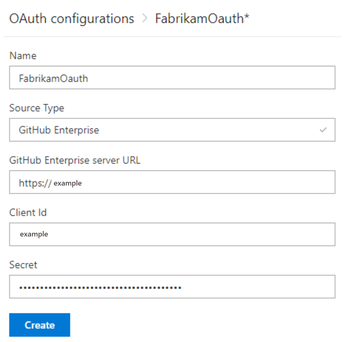 Captura de pantalla del cuadro de diálogo Configuración de OAuth.