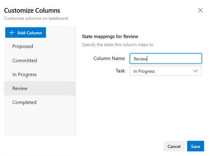 Cuadro de diálogo Personalizar columnas