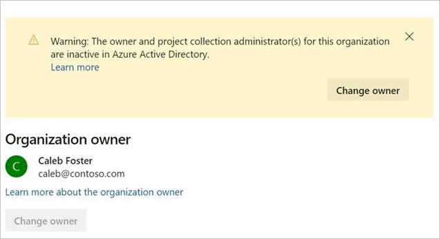 Captura de pantalla de advertencia, PCA y propietario inactivos en microsoft Entra ID.