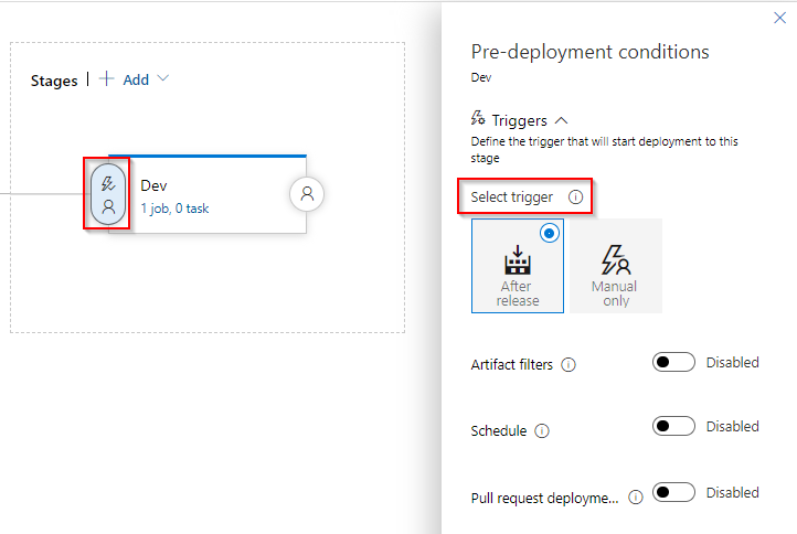 Captura de pantalla que muestra cómo configurar las condiciones previas a la implementación.