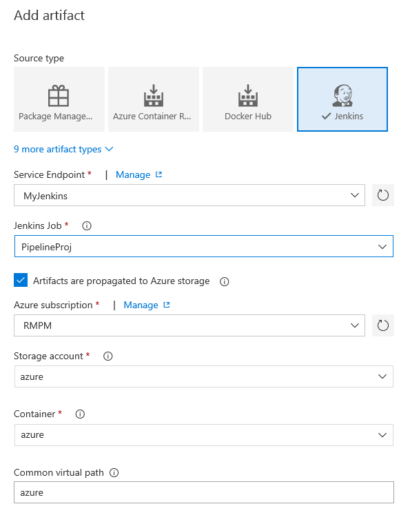 Opciones para publicar artefactos de Jenkins en Azure Storage