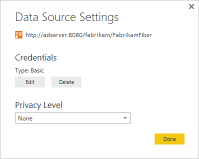 Configuración del origen de datos, segundo cuadro de diálogo