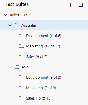 Captura de pantalla de la estructura del plan de pruebas de Power BI para la vista agregada.