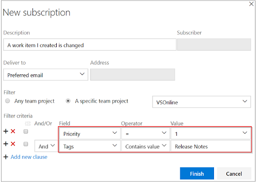 Configuración de notificación de elemento de trabajo personalizada