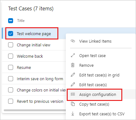 Captura de pantalla que muestra la opción de menú Asignar configuración.