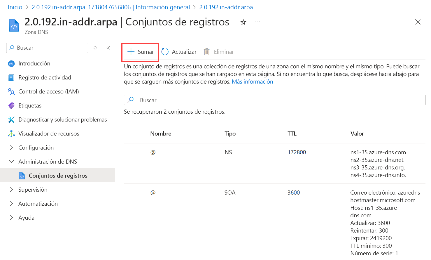 Captura de pantalla de cómo agregar un registro DNS inverso IPv4 a una zona DNS.