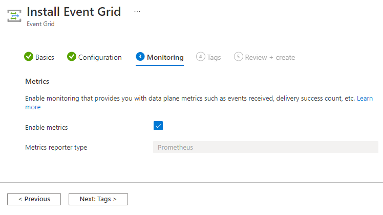 Instalación de extensión de Event Grid - página de supervisión