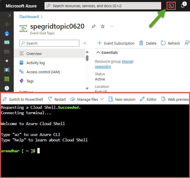 Recorte de pantalla que muestra la ventana de Bash en Azure Cloud Shell.