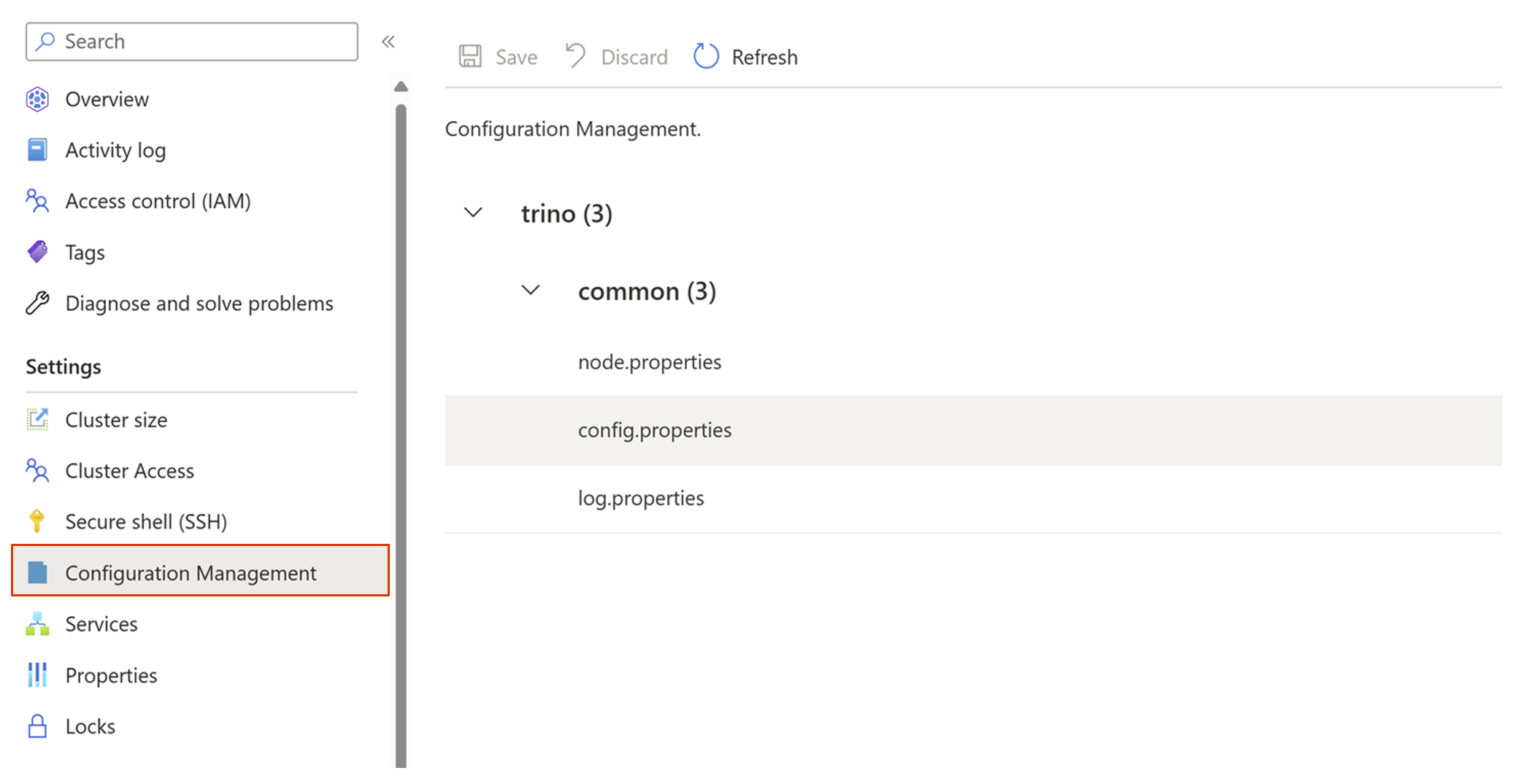 Captura de pantalla que muestra la administración de la configuración de Azure Portal.