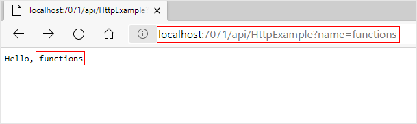 Respuesta de localhost de la función en el explorador