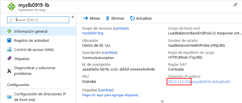 IP pública de la plantilla de Resource Manager de Azure Standard Load Balancer