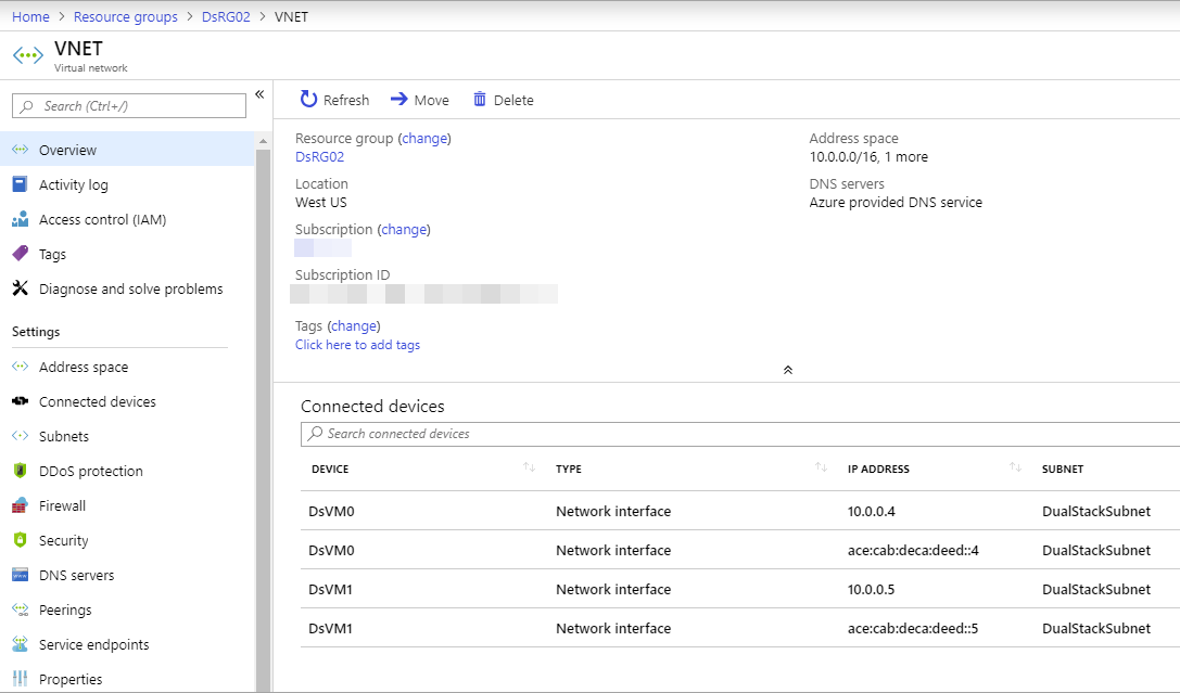 Red virtual de doble pila IPv6 de Azure