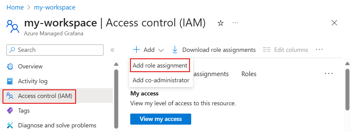 Captura de pantalla de Azure Portal. Agregar una nueva asignación de roles.