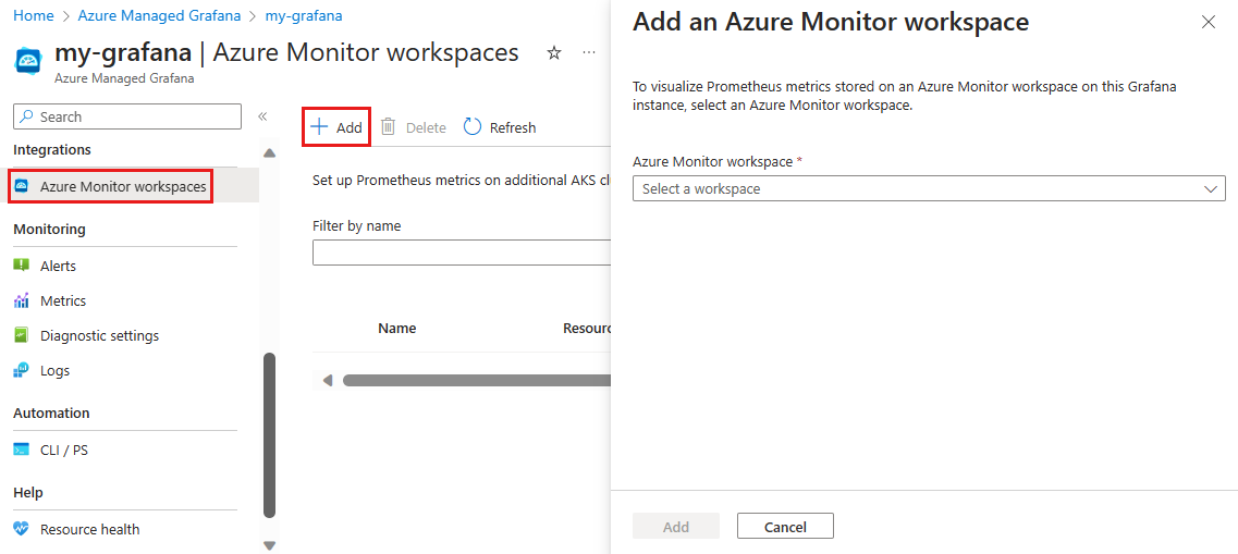 Captura de pantalla de los roles de Grafana en la plataforma de Azure.