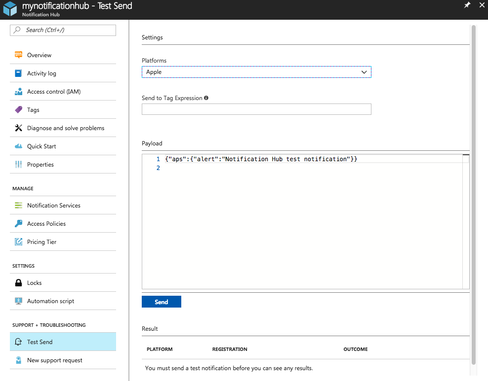 Funcionalidad Envío de prueba en Azure