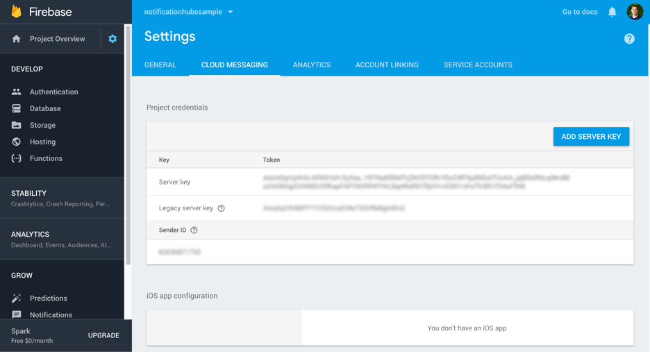 Clave de servidor de Firebase