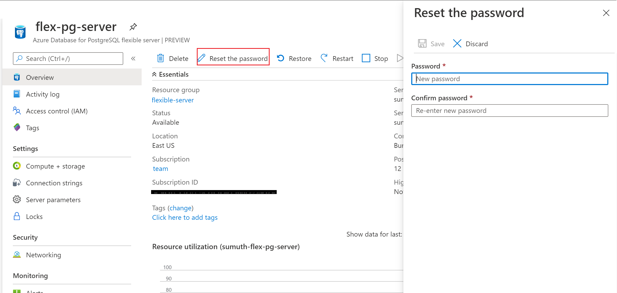 Restablezca la contraseña para Azure Database for PostgreSQL con servidor flexible.