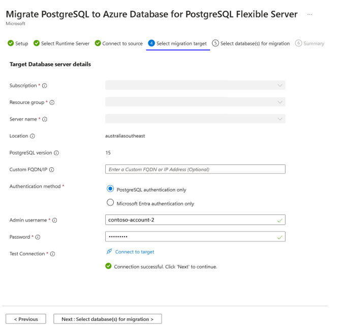 Captura de pantalla de Connecttargetmigration.