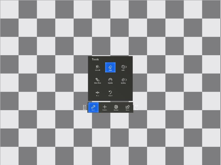 Captura de pantalla que muestra una cuadrícula de cuadrados negros y blancos con un menú herramientas.