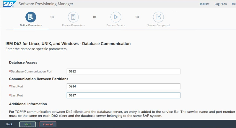 Definición de puerto de SAP SWPM