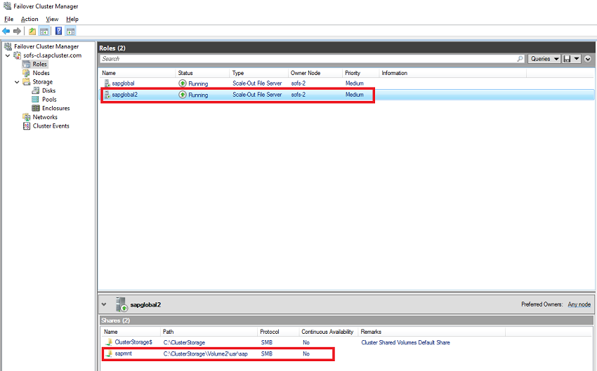 Figura 13: El segundo enlace sapmnt al host sapglobal2 y se crea Volume2