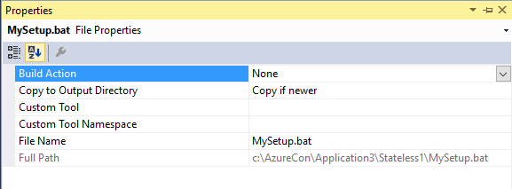 CopyToOutput de Visual Studio para el archivo por lotes de SetupEntryPoint