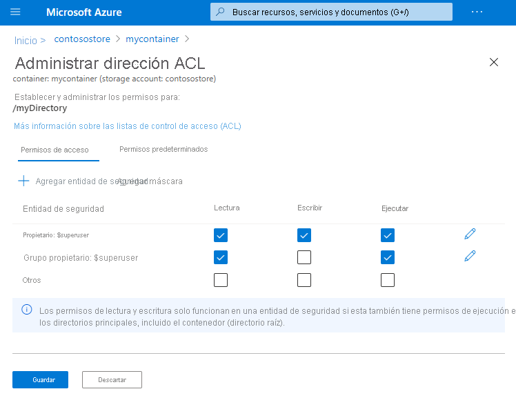 acceso a la pestaña de ACL de la página para administrar la ACL