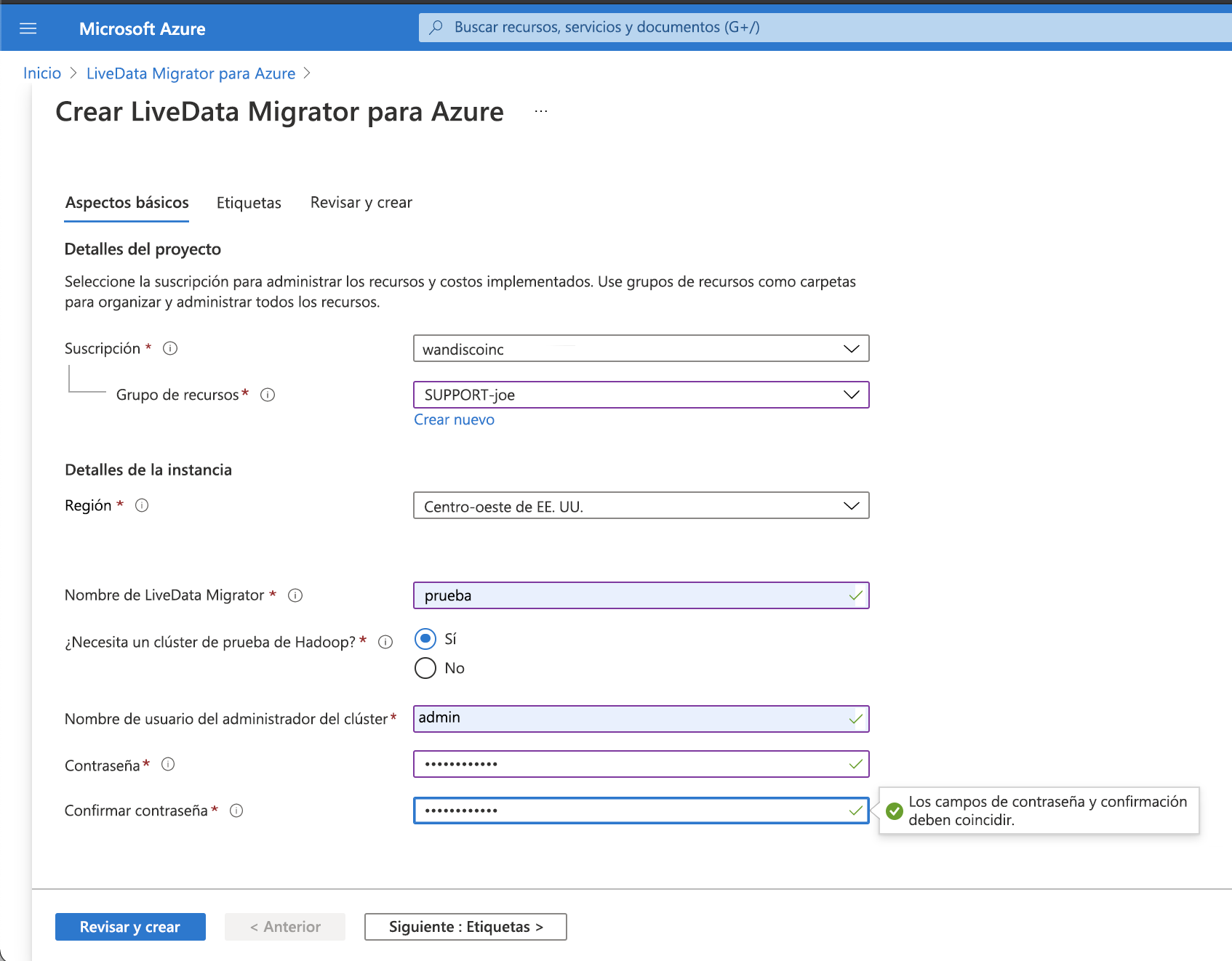 Creación de una instancia de LiveData Migrator