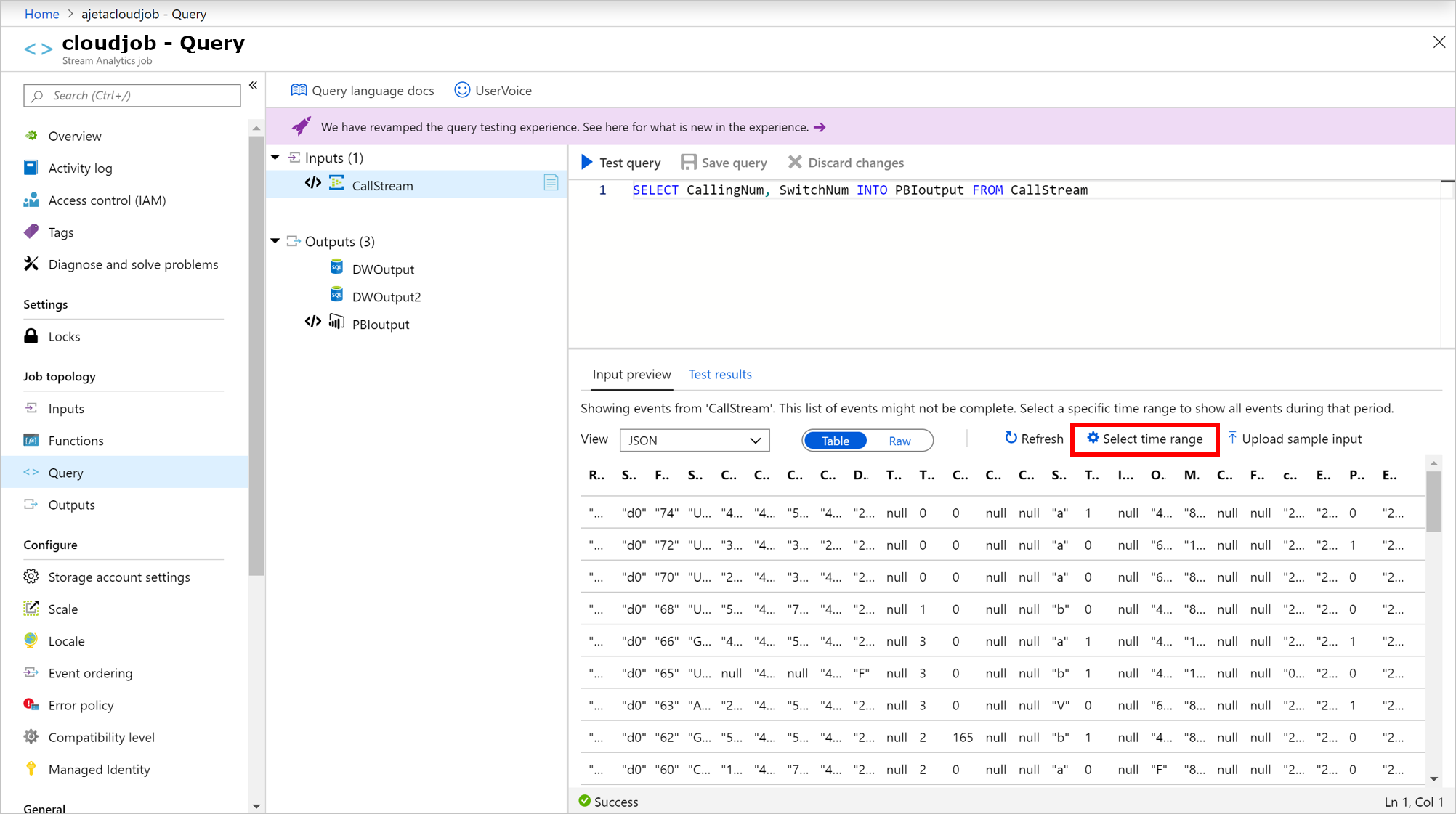 Intervalo de tiempo de Azure Stream Analytics para los eventos de ejemplo entrantes