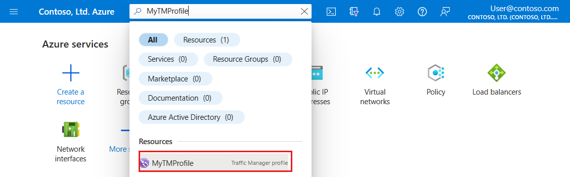 Búsqueda del perfil de Traffic Manager