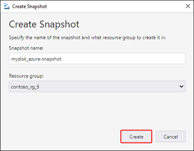 Captura de pantalla del cuadro de diálogo Create Snapshot (Crear instantánea) del Explorador de Azure Storage.