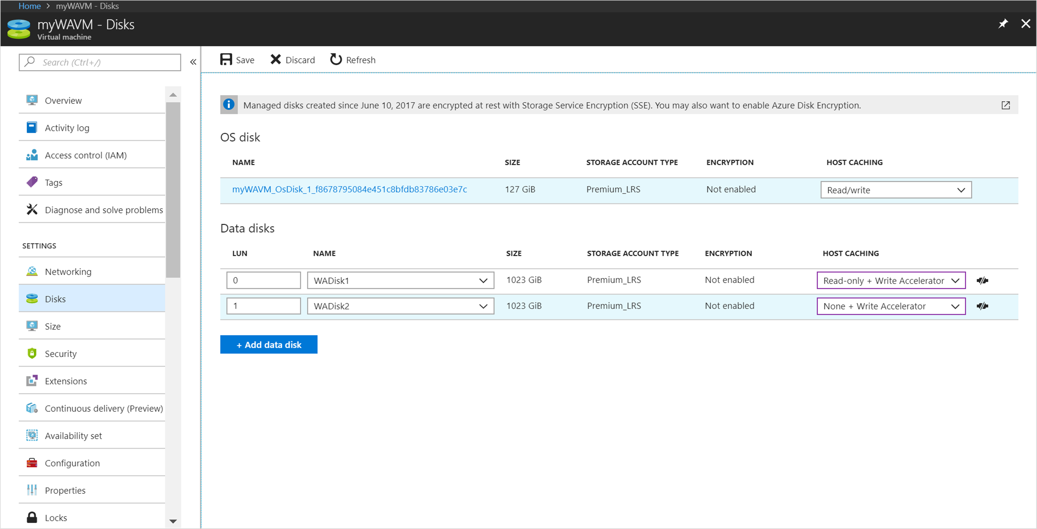 Acelerador de escritura en Azure Portal