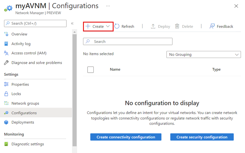 Captura de pantalla de la opción para agregar una configuración de administración de seguridad.