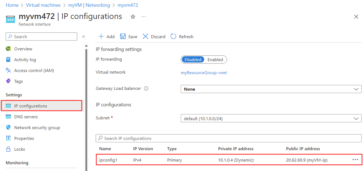 Captura de pantalla de selección de la configuración de IP.