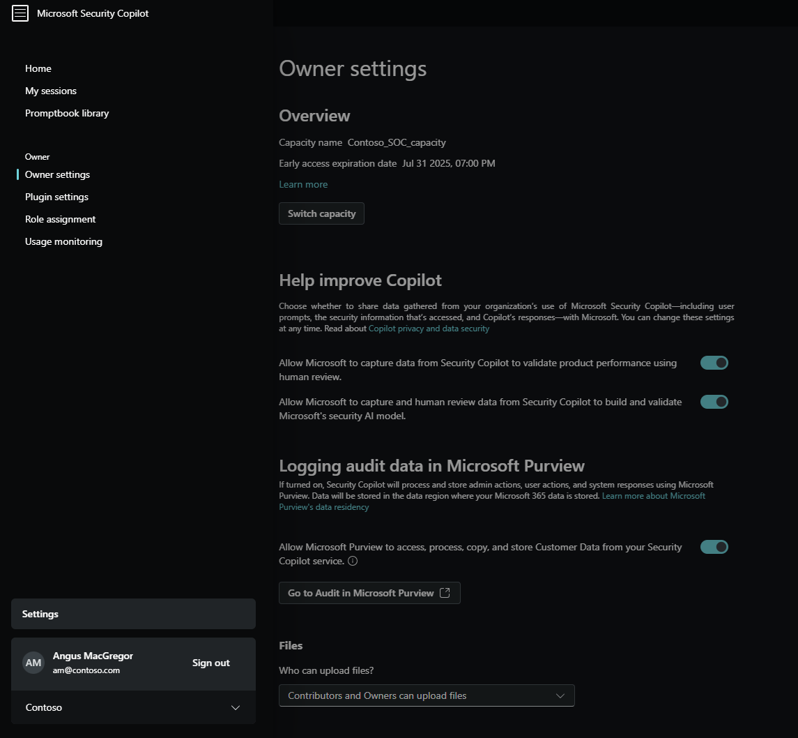 Captura de pantalla de las opciones de configuración en la configuración del propietario.