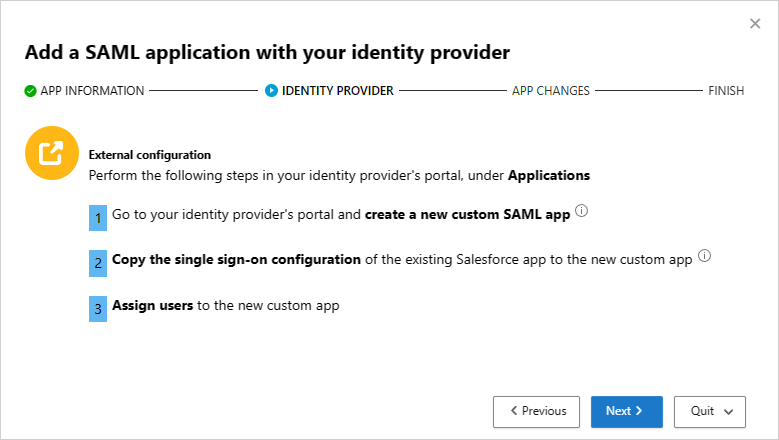 Agregue la aplicación SAML con su proveedor de identidades.